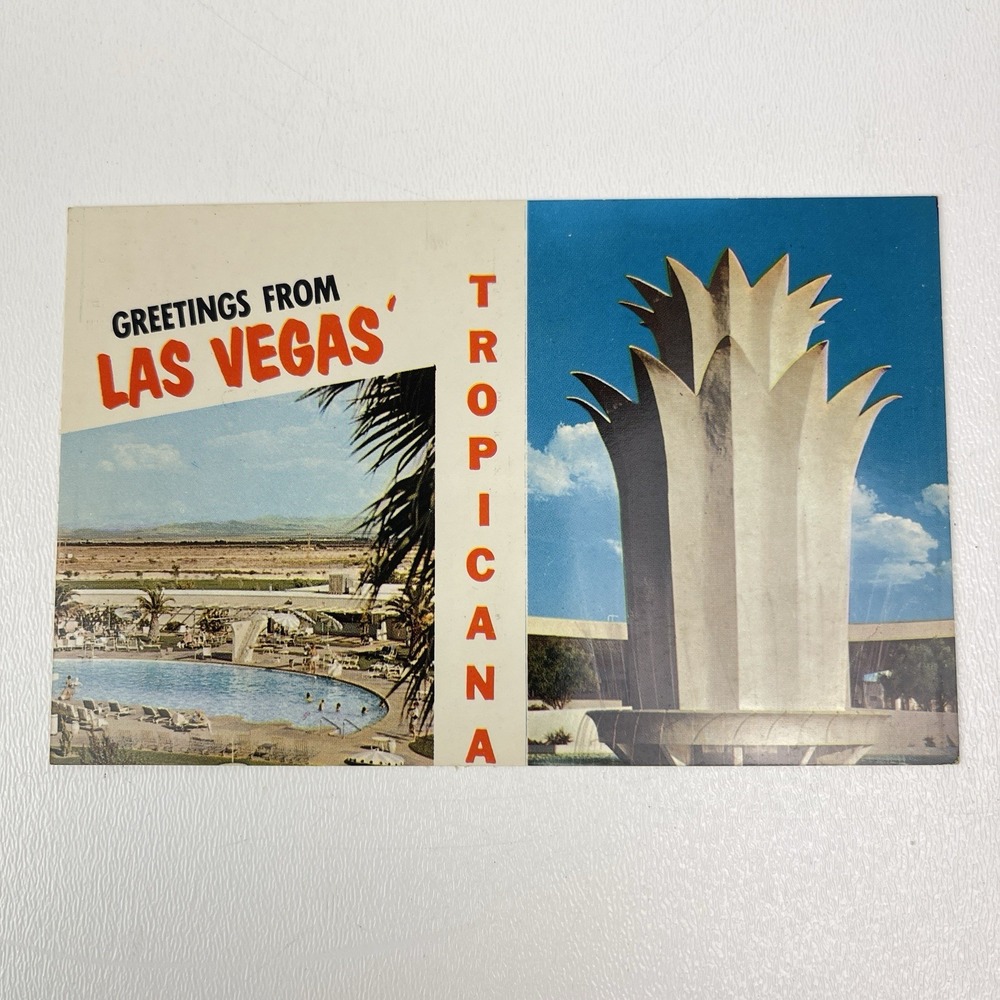 Plastichrome Postcard Tropicana Casino Hotel Las Vegas NV Pool Fountain Good